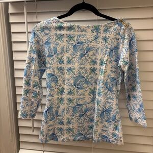 Like New Women's J. McLaughlin Blue and White Top Size XS